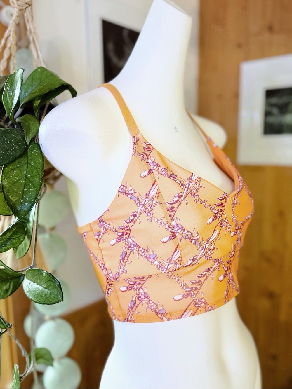 Fabletics Marlene Low Support Midi Bra Orange Floral Size Large
